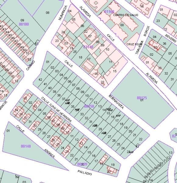 Un mapa de una zona residencial con muchos edificios y calles.