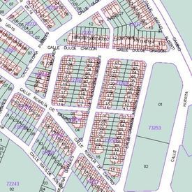 Un mapa de una zona residencial con muchas casas.