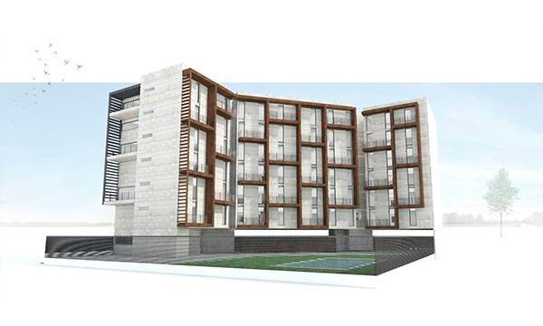 Impresión artística de un edificio con muchas ventanas.