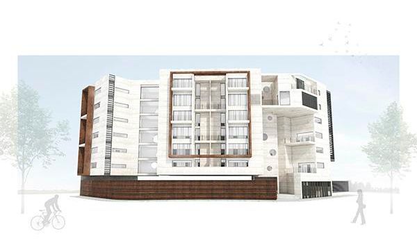 Impresión artística de un gran edificio con muchas ventanas.