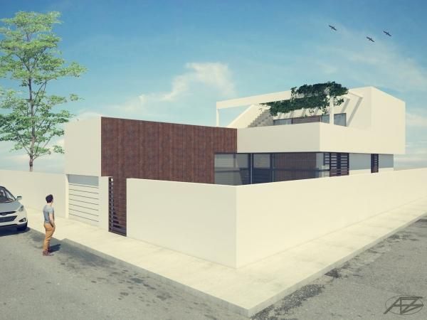 Impresión artística de una casa con un coche aparcado delante.