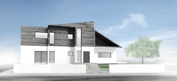 Un dibujo en blanco y negro de una casa con un árbol delante de ella.