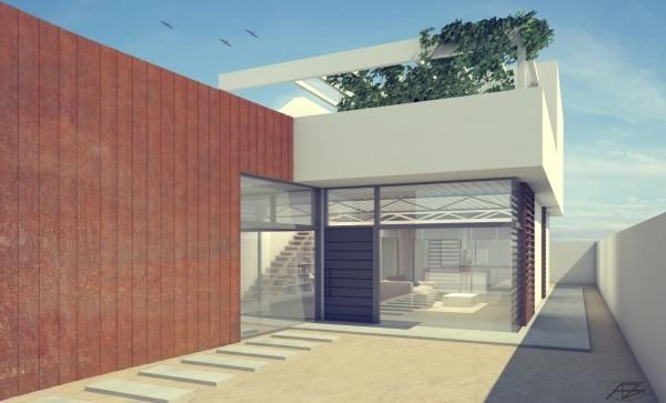 Impresión artística de una casa con balcón.