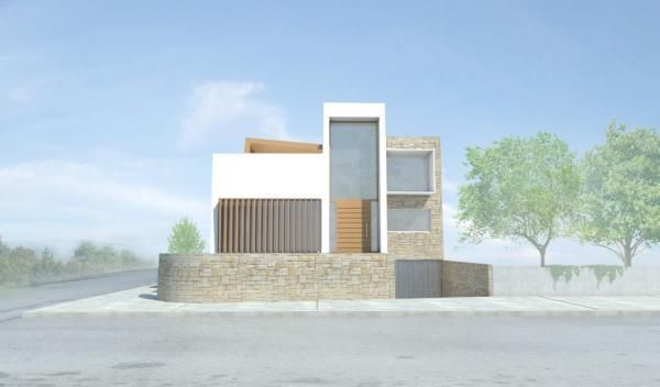 Impresión artística de una casa con árboles al fondo.