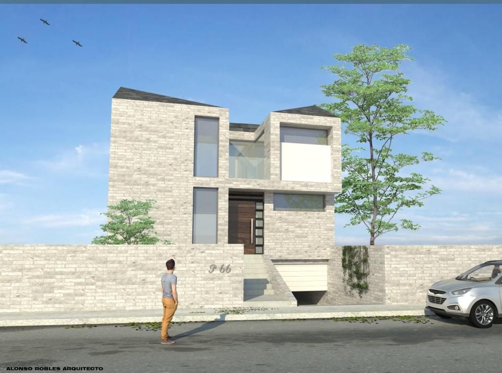 Impresión artística de una casa con un coche aparcado delante.