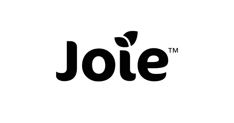 Logotipo de Joie: Texto negro con el símbolo de hoja estilizada,