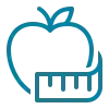 Una manzana azul con una cinta métrica envuelta alrededor, que simboliza una alimentación saludable o la pérdida de peso.