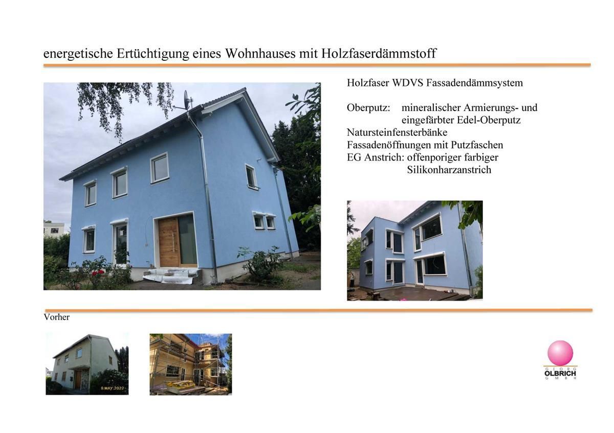 Auf weißem Hintergrund ist ein blaues Haus abgebildet.