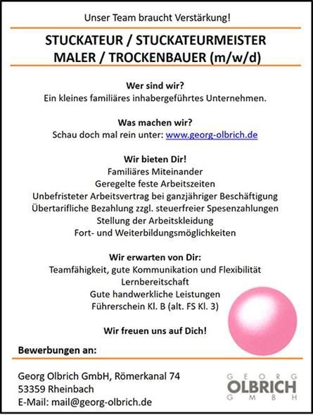An advertisement for a stuckateur / stuckateurmeister maler / trockenbauer