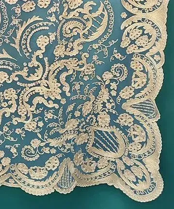 Un primer plano de un trozo de encaje sobre un fondo verde.