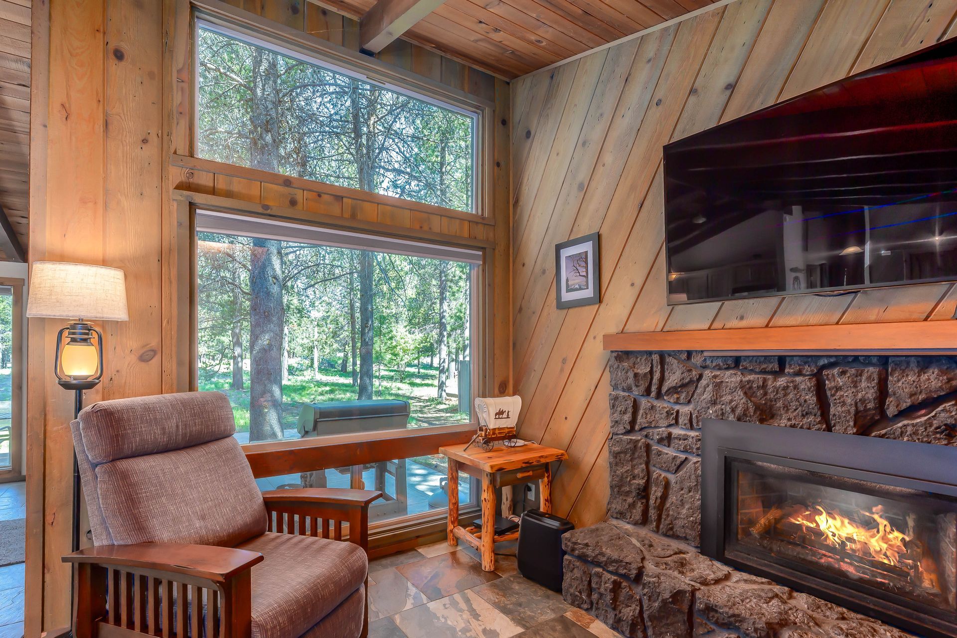 Living room with fireplace at Buckboard Lodge vacation rental