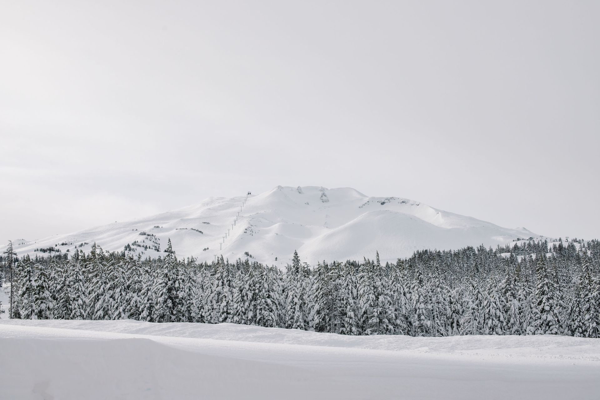 picture of mt. bachelor covered in snow in winter
