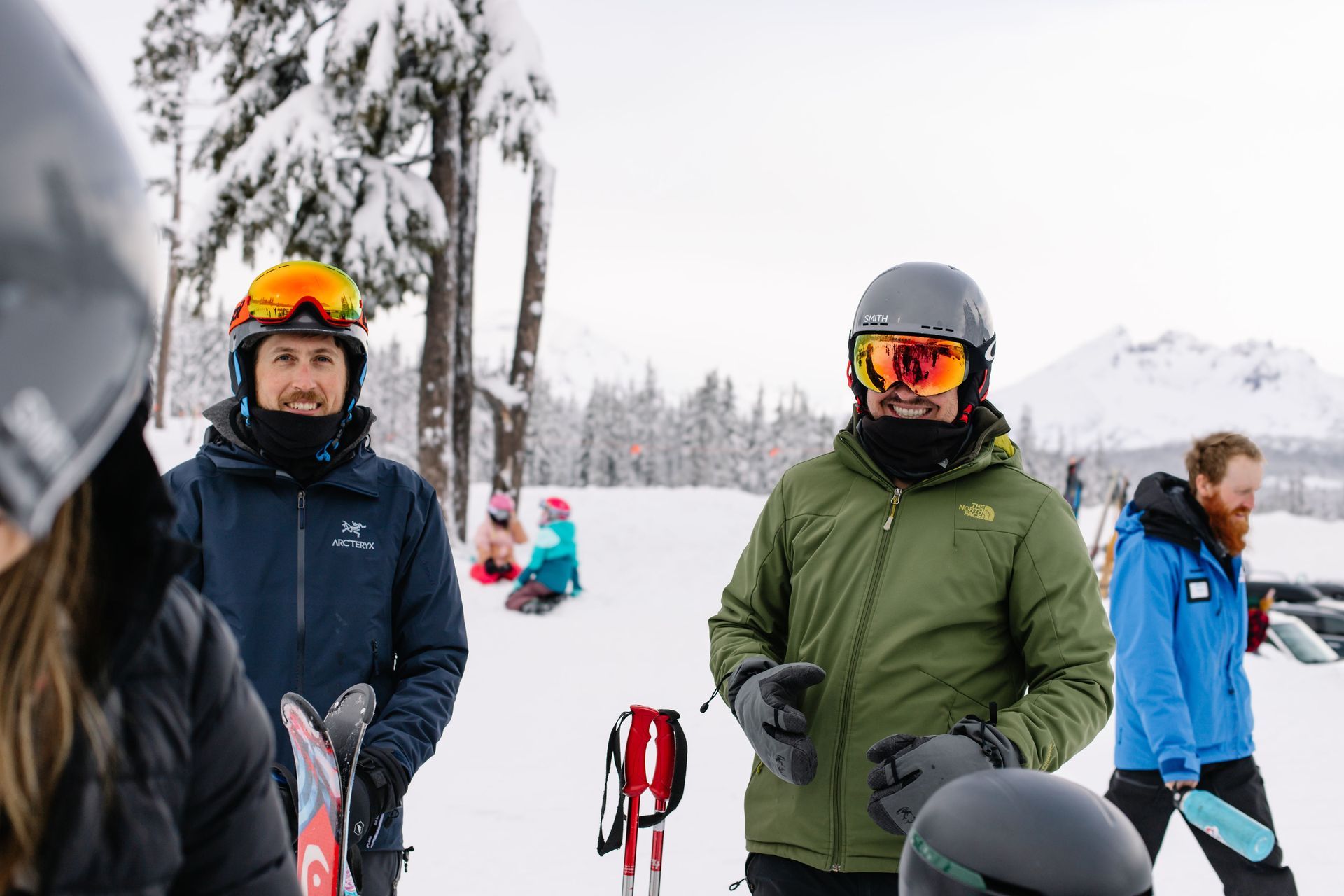 lava flow at Lava Lands in Central Oregon with mountain backdrop”