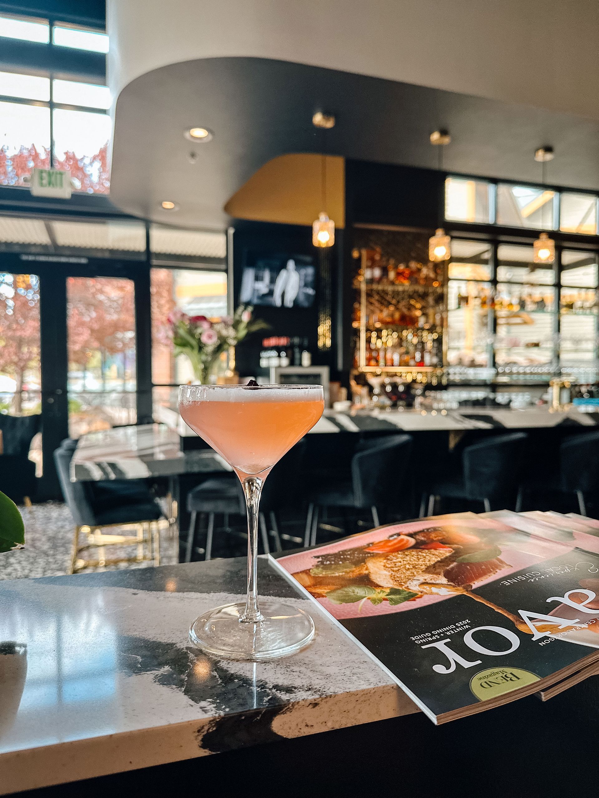 cocktail on the bar during a date night in Bend, Oregon