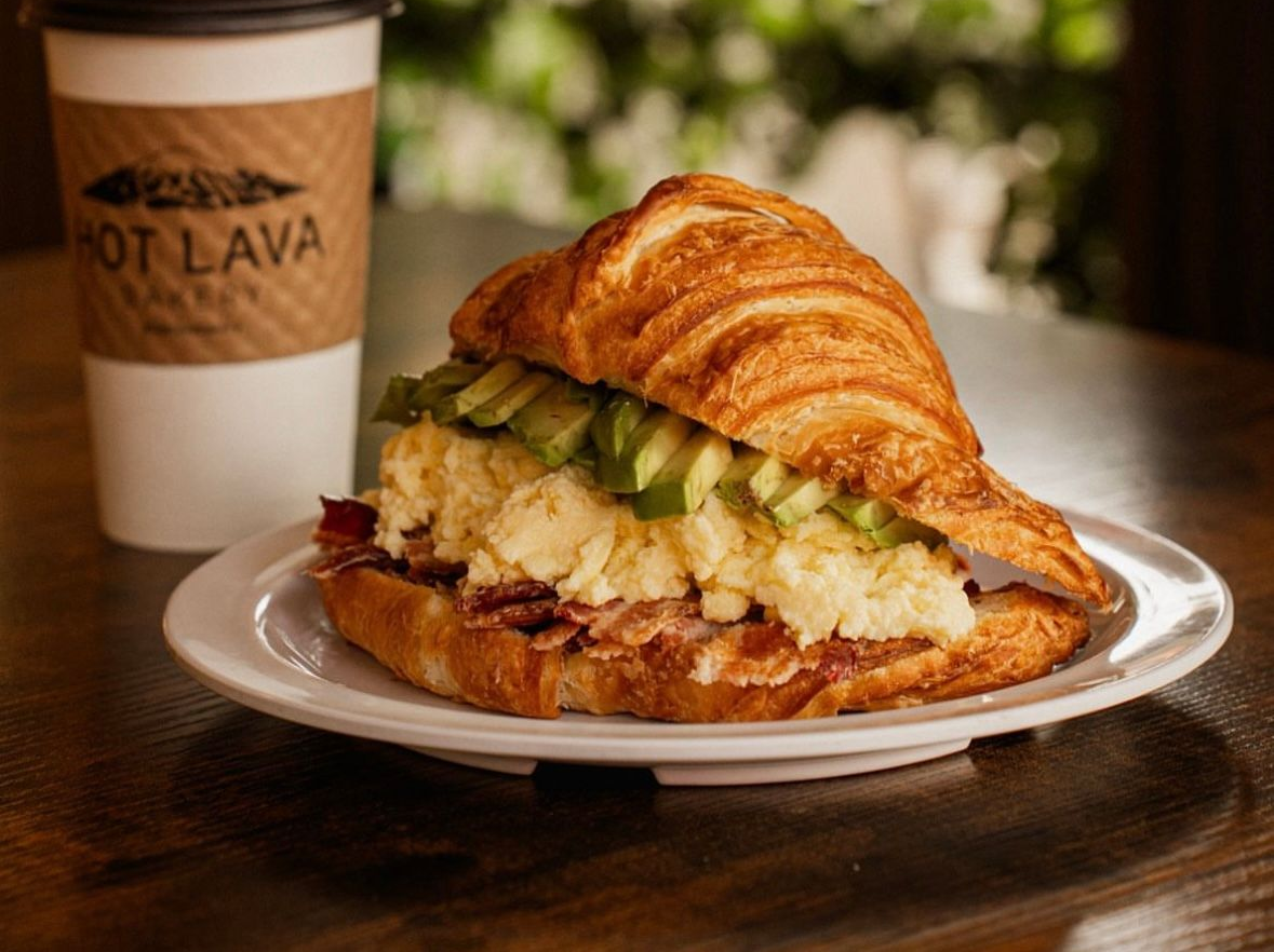 Breakfast sandwich and coffee from Hot Lava Baking & Coffee Co. in Sunriver
