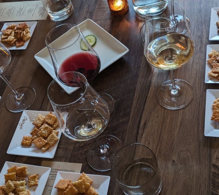 table with wine and snacks at Beyond the Vine in Redmond