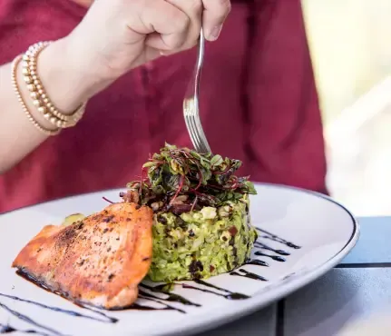 plate of food from Owl's Nest in Sunriver, Oregon