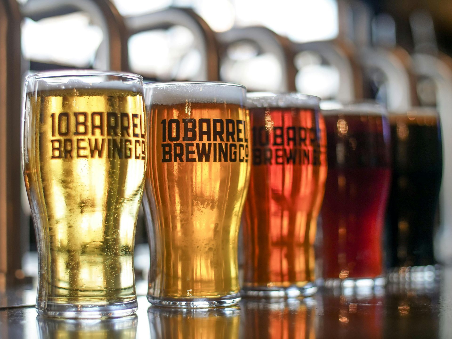 freshly poor glasses of beer from 10 barrel brewing