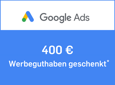 Das Google Ads-Logo befindet sich auf einem blauen Hintergrund.