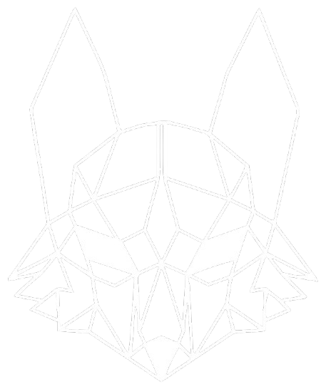 Silueta geométrica de una cabeza de zorro, construida a partir de triángulos y líneas interconectadas.