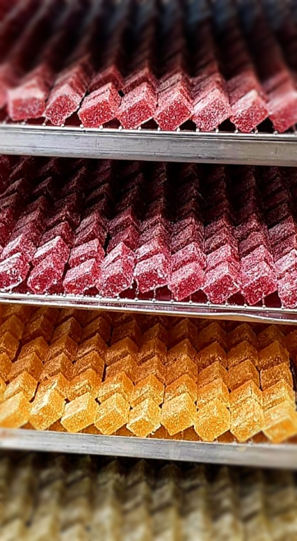 Étalage de pâtes de fruits rouges