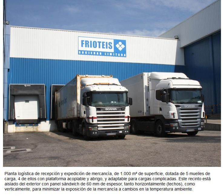 Tres camiones están estacionados frente a un edificio que dice frioteis