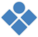 Un círculo azul rodeado de cuatro cuadrados azules sobre un fondo blanco.