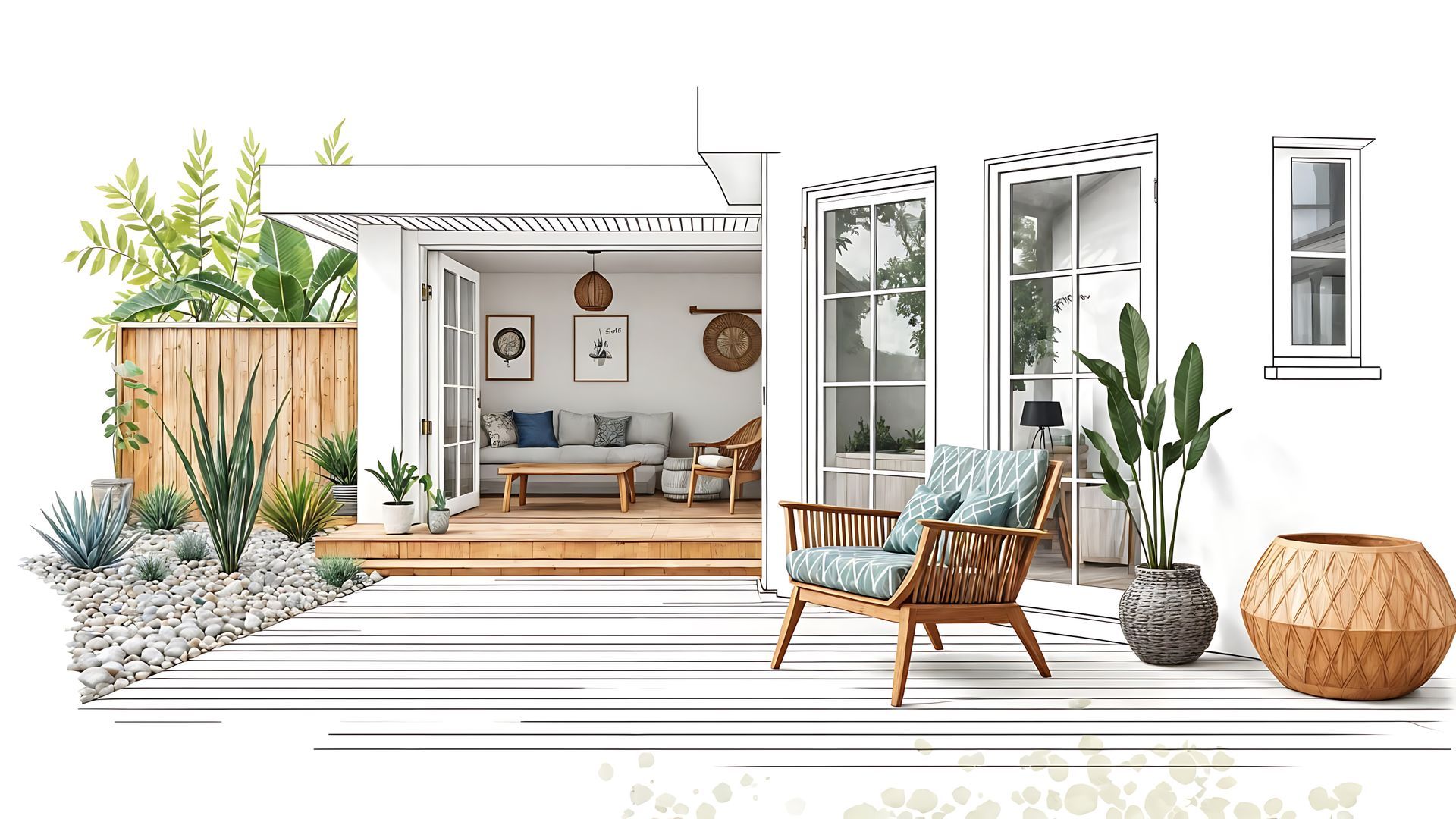 Un croquis de création de terrasse en bois