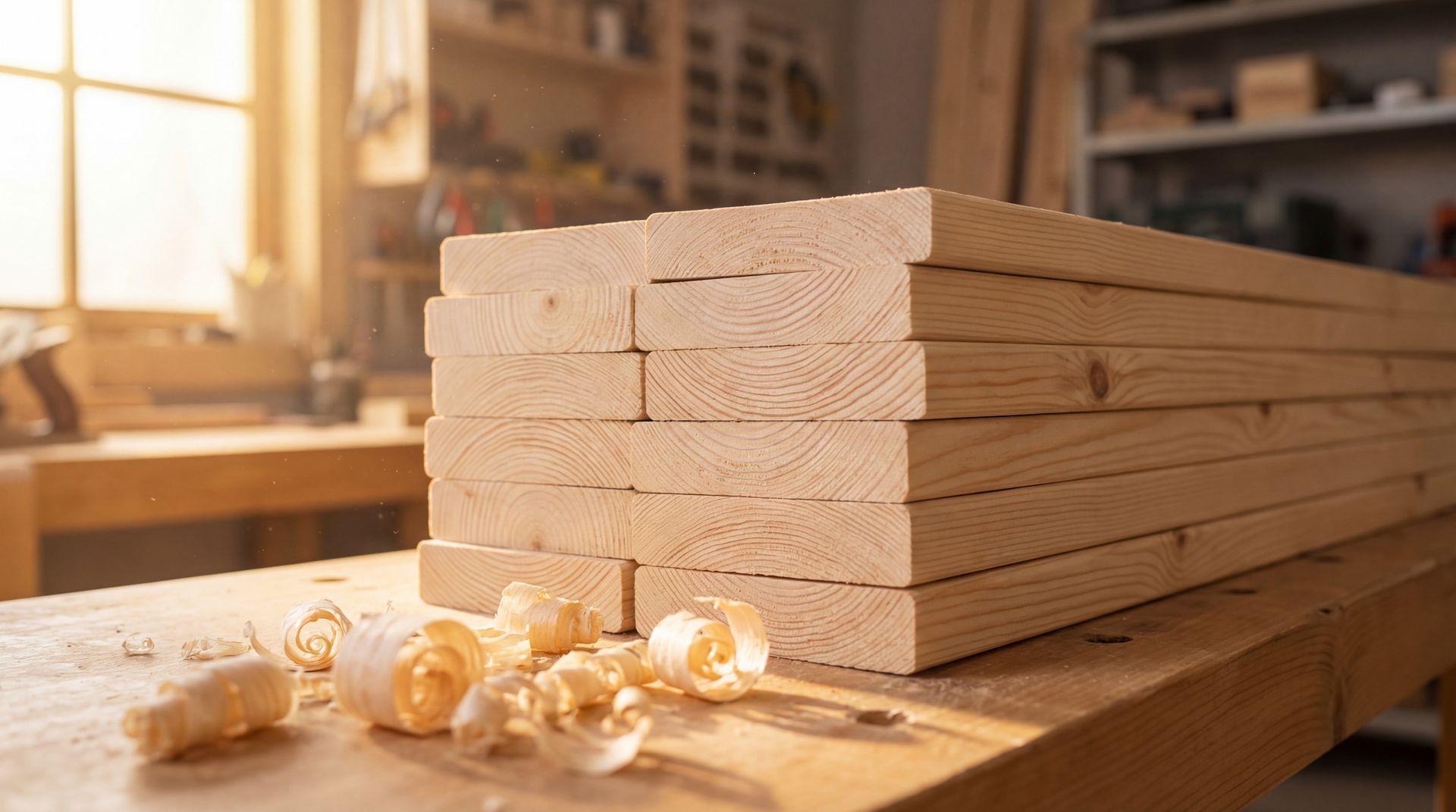 Des tas de bois dans un atelier