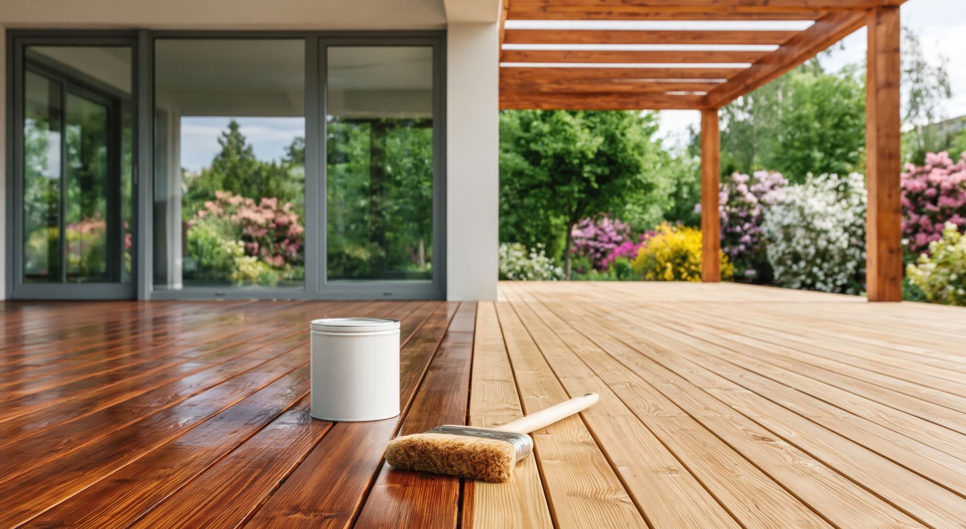 Finition sur une terrasse en bois
