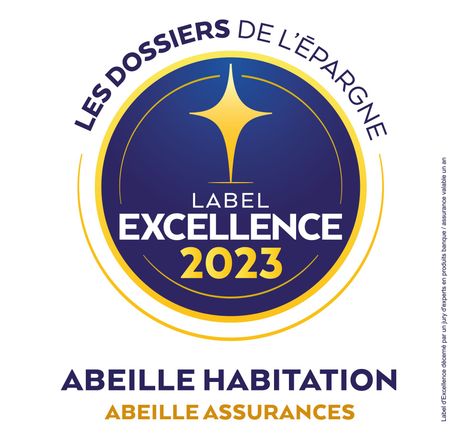 La cocarde du label d'excellence 2023 pour le contrat d'habitation ABEILLE ASSURANCES