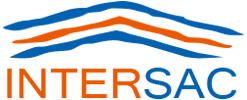 Un logotipo de Intersac azul y naranja sobre un fondo blanco