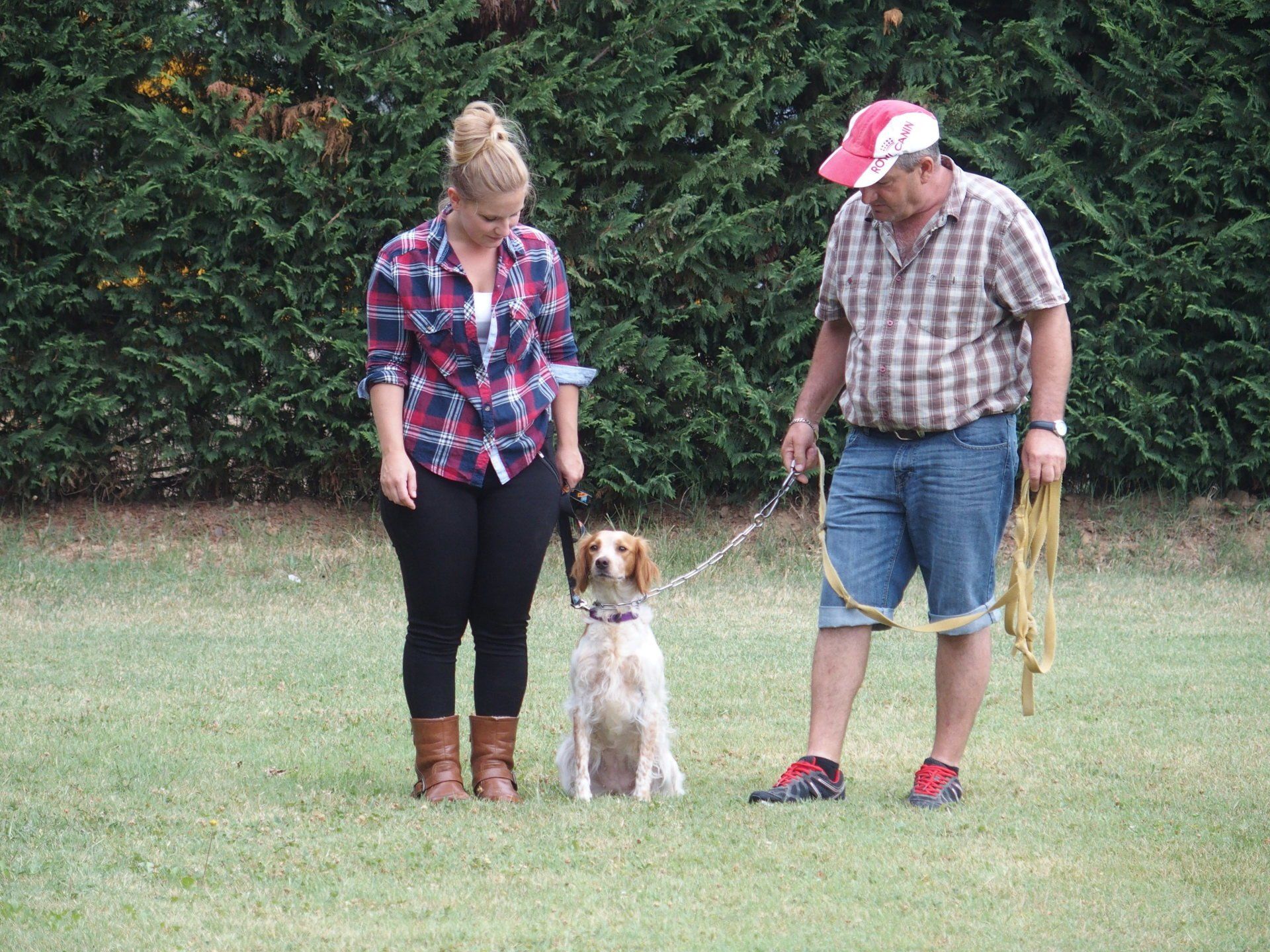 Des professeurs d'éducation canine en plein exercice