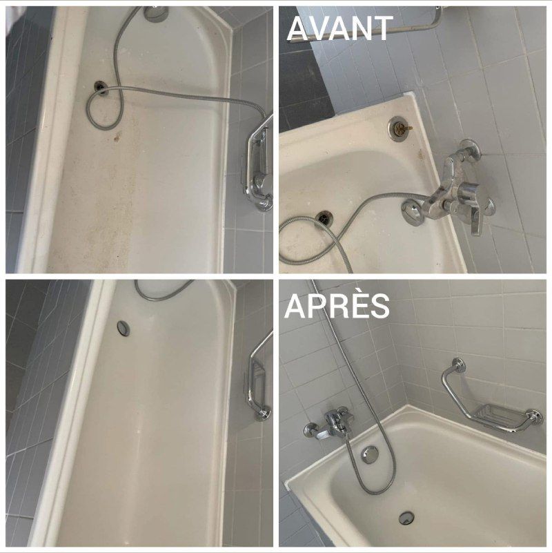 Photos d'une baignoire avant et après nettoyage