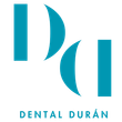 Logotipo verde azulado para Dental Durán: dos barras verticales flanqueando dos formas curvas, iniciales estilizadas, sobre texto.