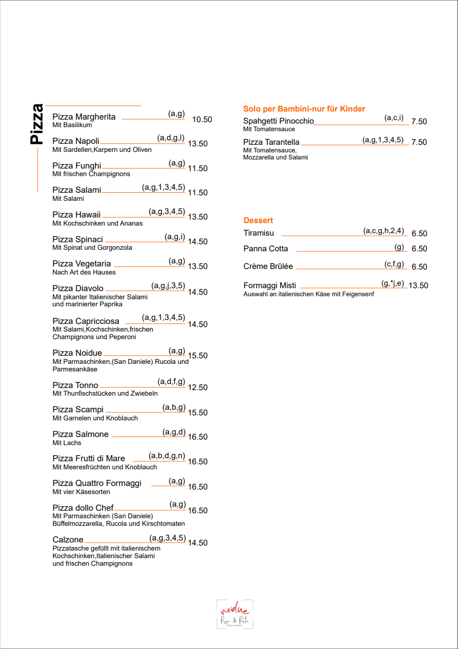 Speisekarte   Noiduo Glindow, Pizza