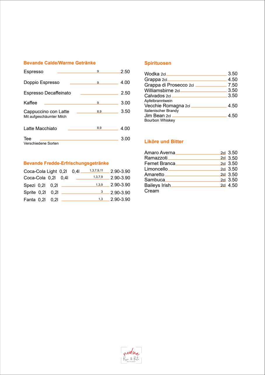 Speisekarte   Noiduo Glindow, weitere Getränke