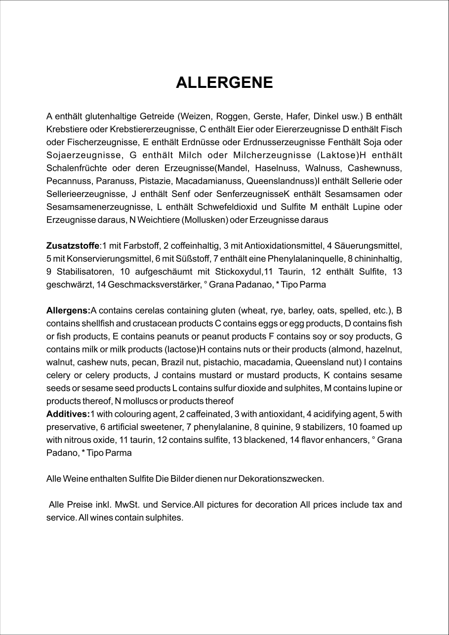 Speisekarte   Noiduo Glindow, Allergene