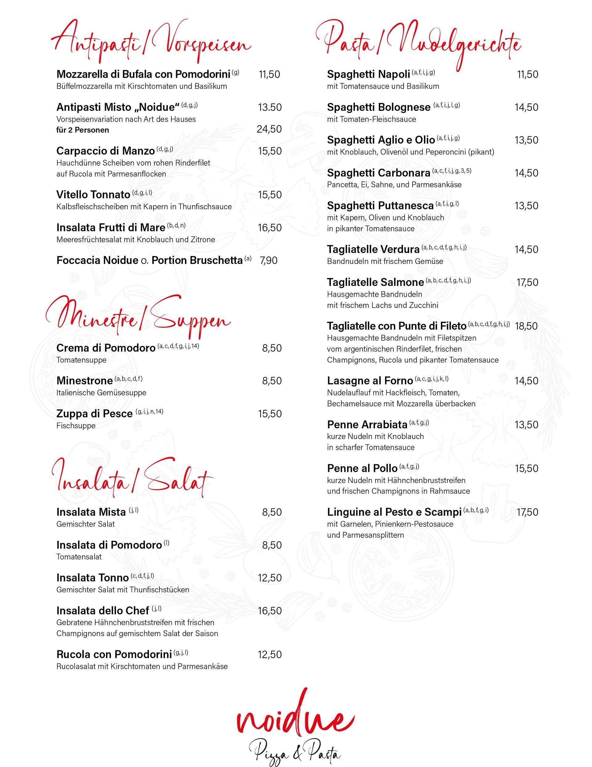 Speisekarte   Noiduo Glindow, Allergene