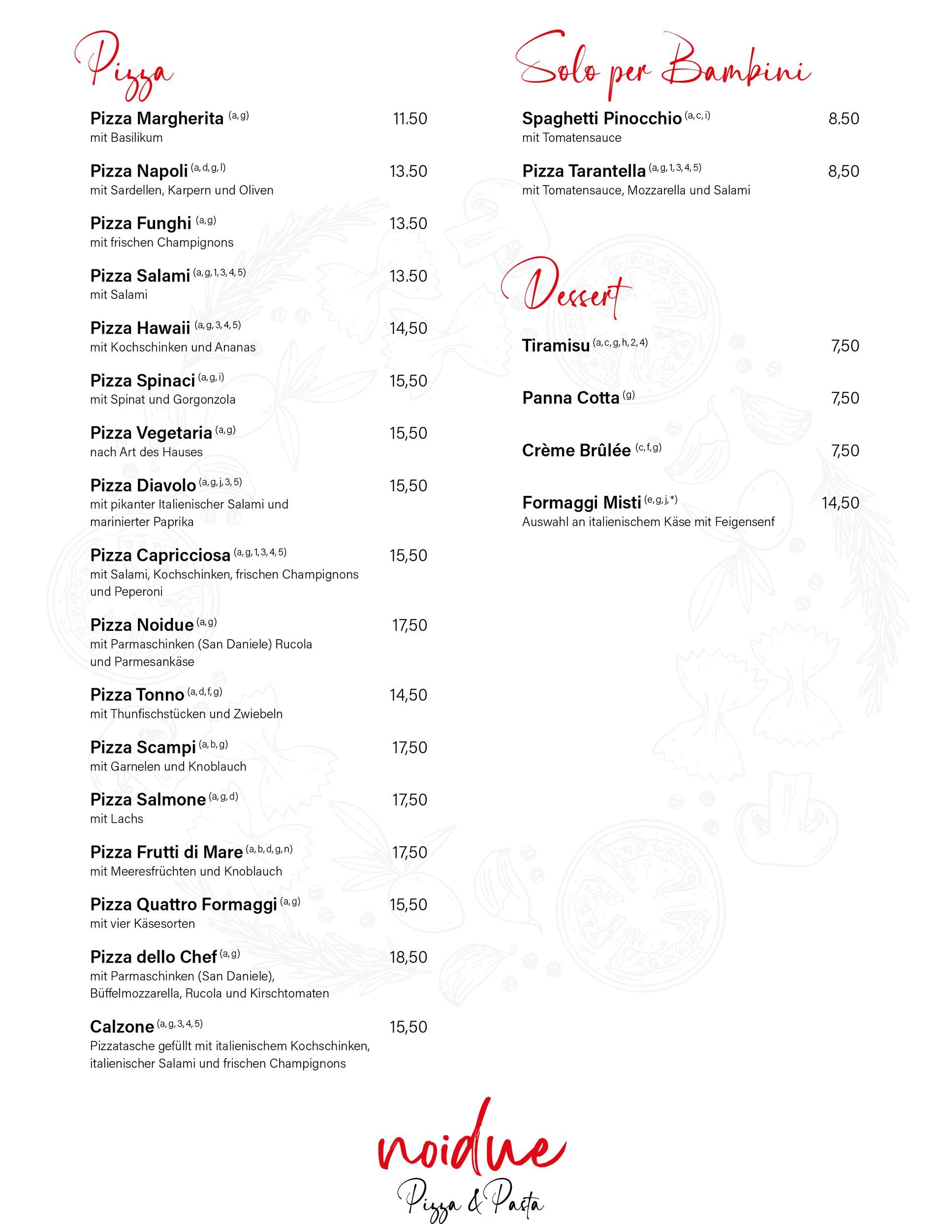 Speisekarte Noiduo Glindow