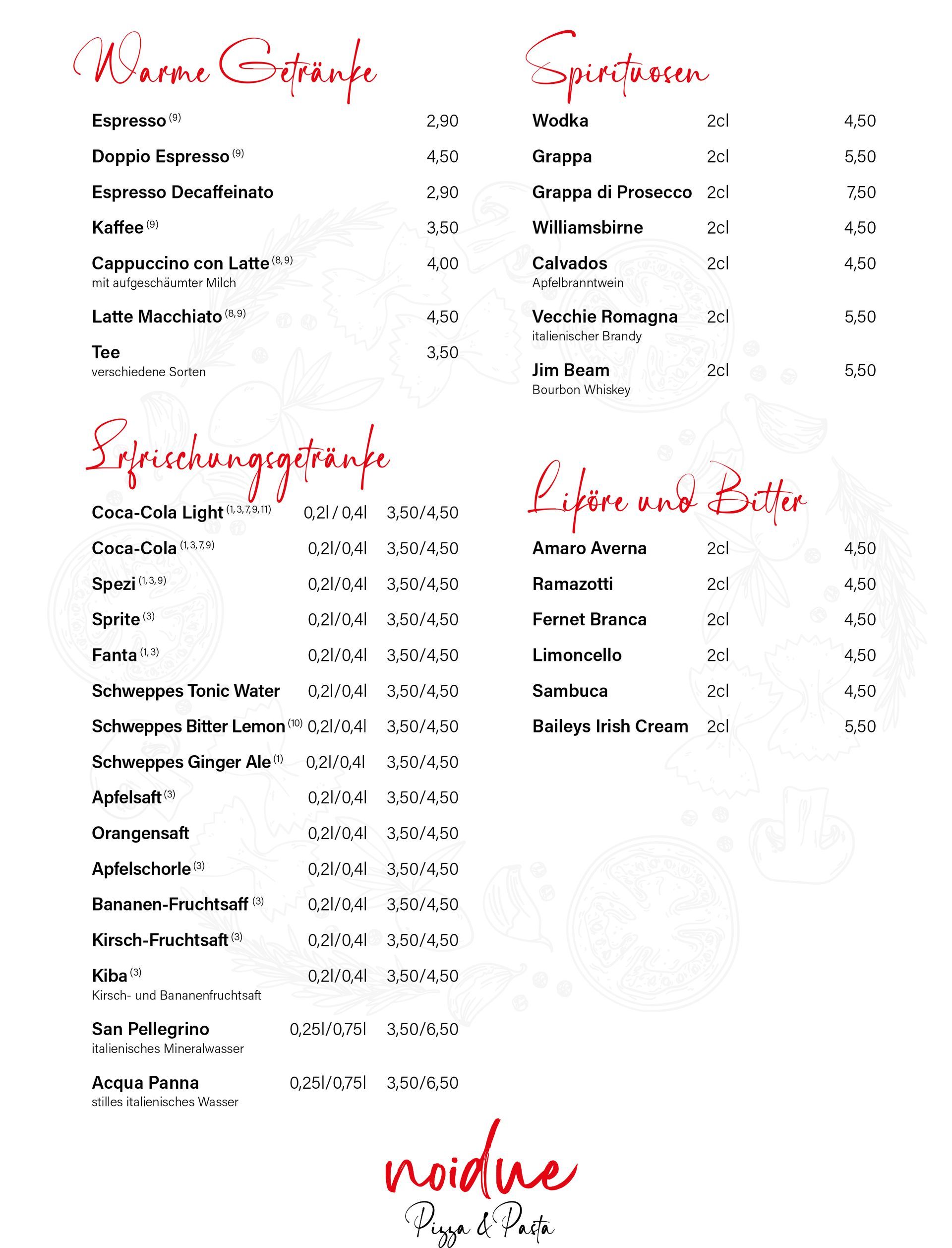 getränkekarte Noiduo Glindow