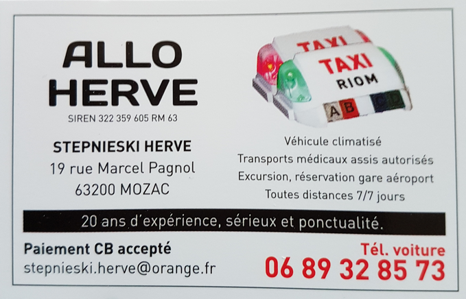 La compagnie Allo Herve Taxi Riom à Mozac stationne à Riom dans le Puy-de-Dôme (63) 