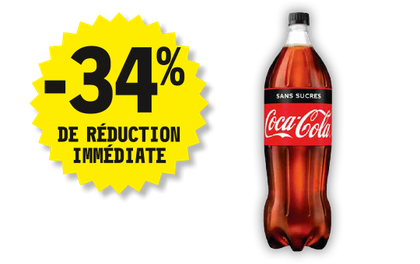 34 % de réduction immédiate sur la bouteille de 175 centilitres de soda sans sucre.
