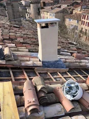 Cheminée de toit et tuiles