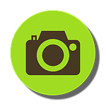 Icône d'un appareil photo qui désigne la page Galerie du site