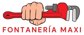 Logo de Fontaner&iacute;a Maxi con una mano sosteniendo una llave inglesa roja y gris