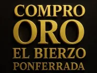 Texto "COMPRO ORO EL BIERZO PONFERRADA" en dorado sobre fondo negro.