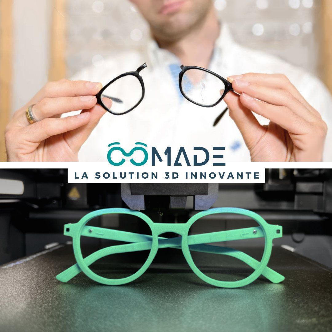 Homme qui tient une paire de lunettes cassée