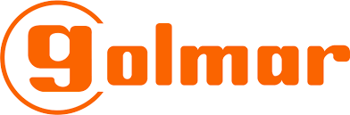 El logotipo de Golmar es naranja y blanco sobre un fondo blanco.