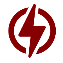 Un rayo rojo en un círculo rojo sobre un fondo blanco.